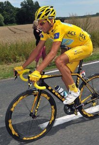 Contador in (lots of) yellow via Graham Watson