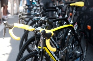 Wiggins' Pinarello - with just enough yellow